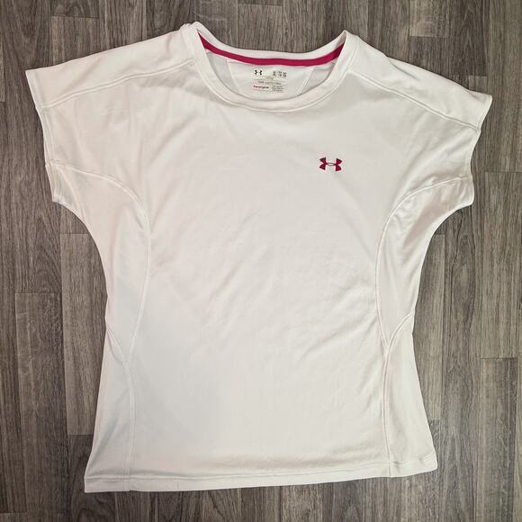 Under Armour Women’s White HeatGear Fitted Athletic Top Compression Shirt - Picture 1 of 4